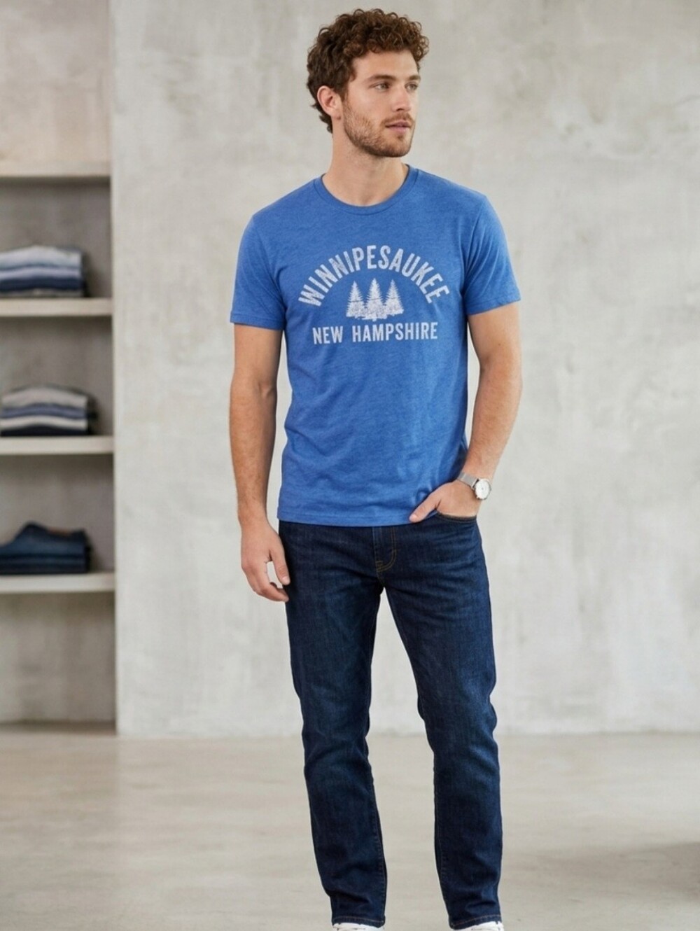Lake Winnipesaukee New Hampshire Blue Tshirt Large MV Sport